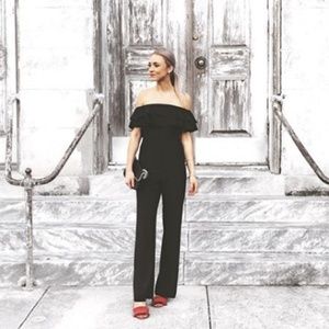 Socialite Ruffle Off Shoulder Jumpsuit Sz XS